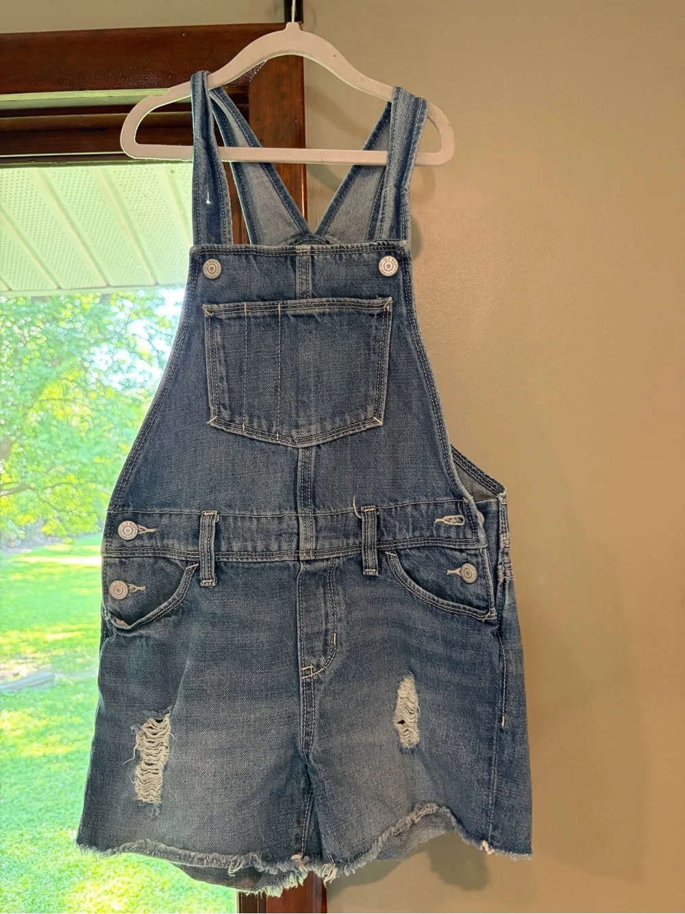 Girls Old Navy Distressed Denim Short Overalls